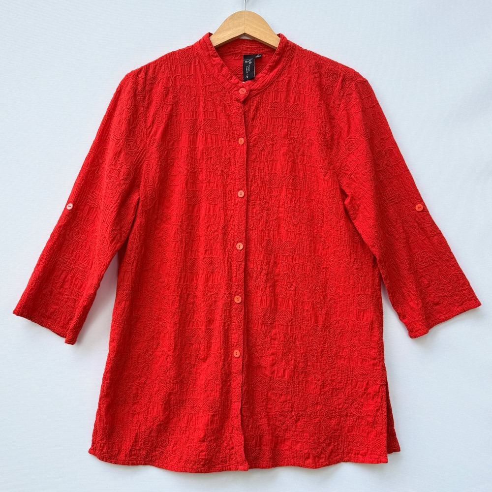 Focus Casual Life Womens Medium Tunic Red‎ Embroidered Lagenlook Boho Coastal